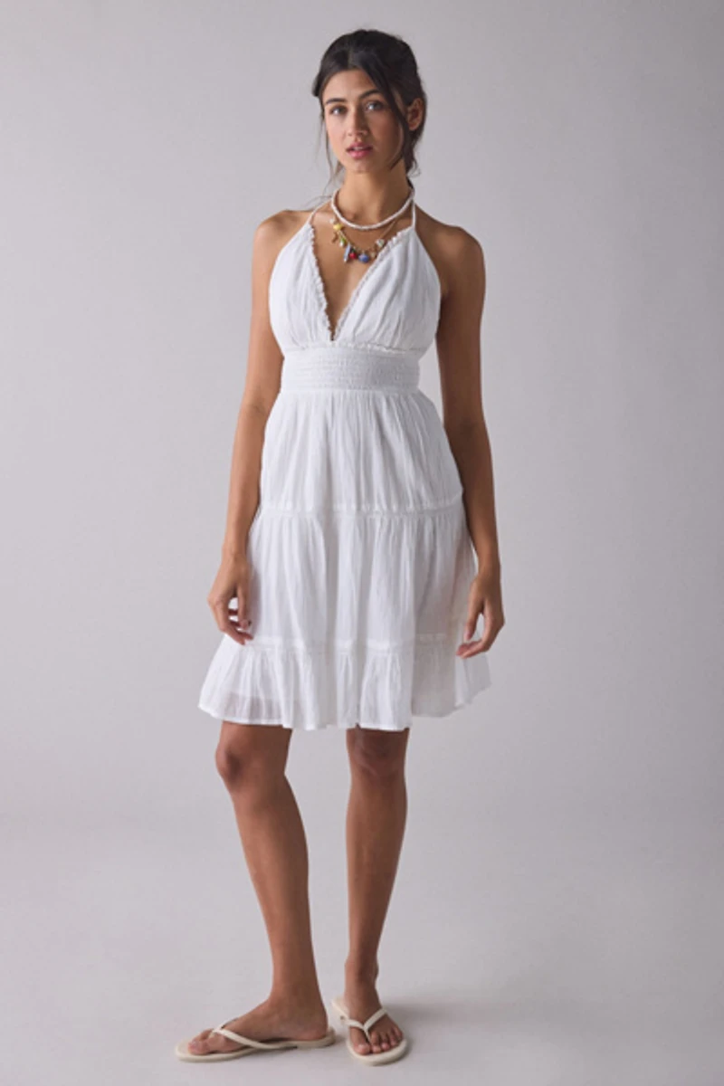 Phoebe Cotton Open-Back Halter Mini Dress