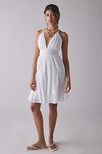 Phoebe Cotton Open-Back Halter Mini Dress
