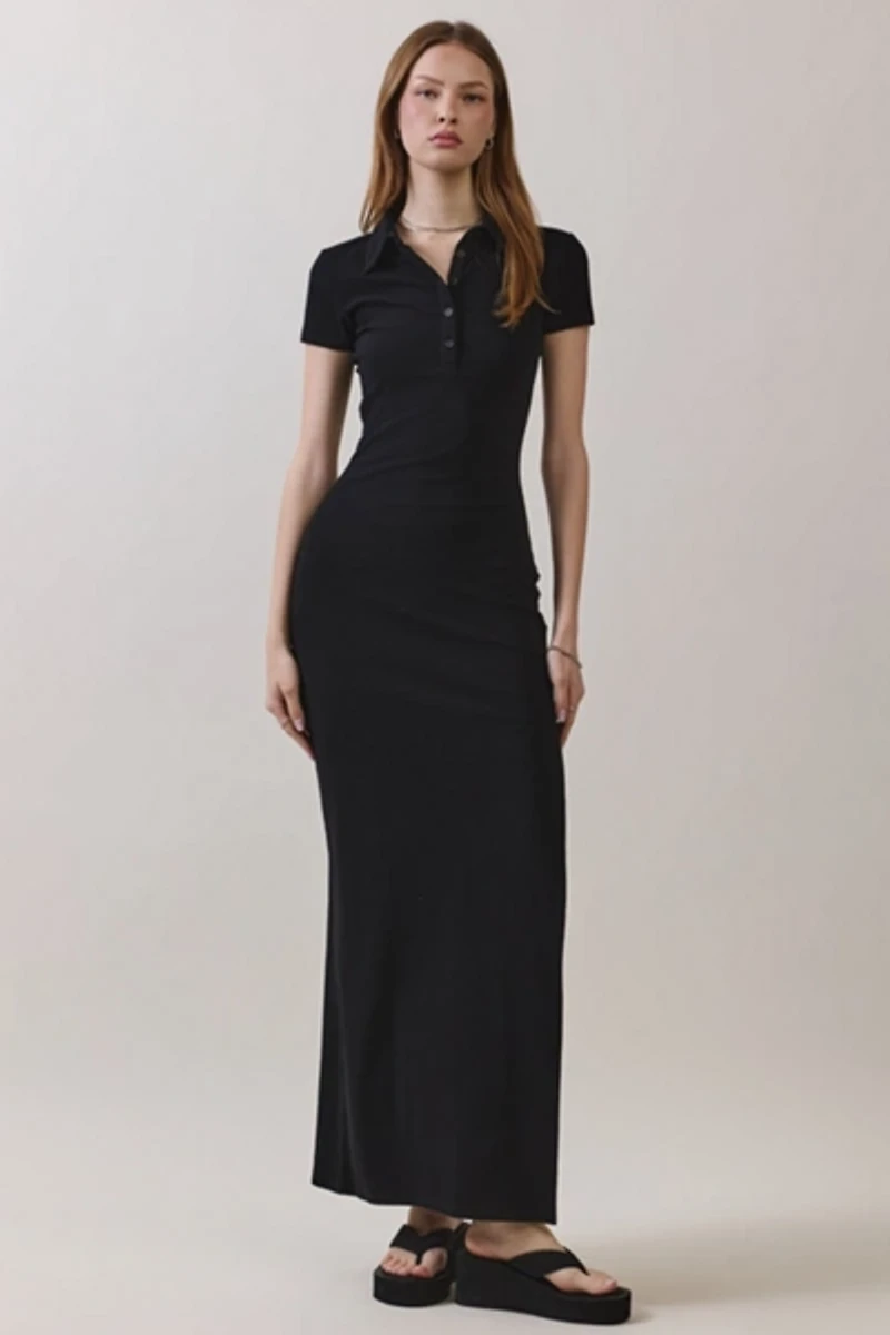 Personal Code Jenn Short Sleeve Collar Maxi Dress