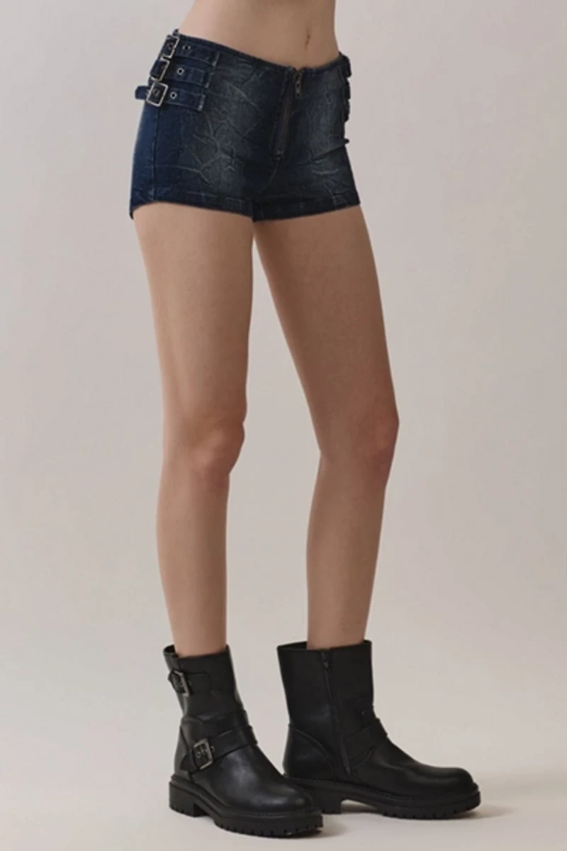 Personal Code Britt Washed Denim Buckle Shorts