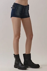 Personal Code Britt Washed Denim Buckle Shorts