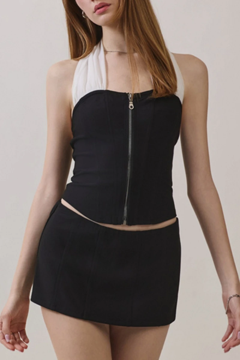 Personal Code Darcy Zip Up Corset Halter Top