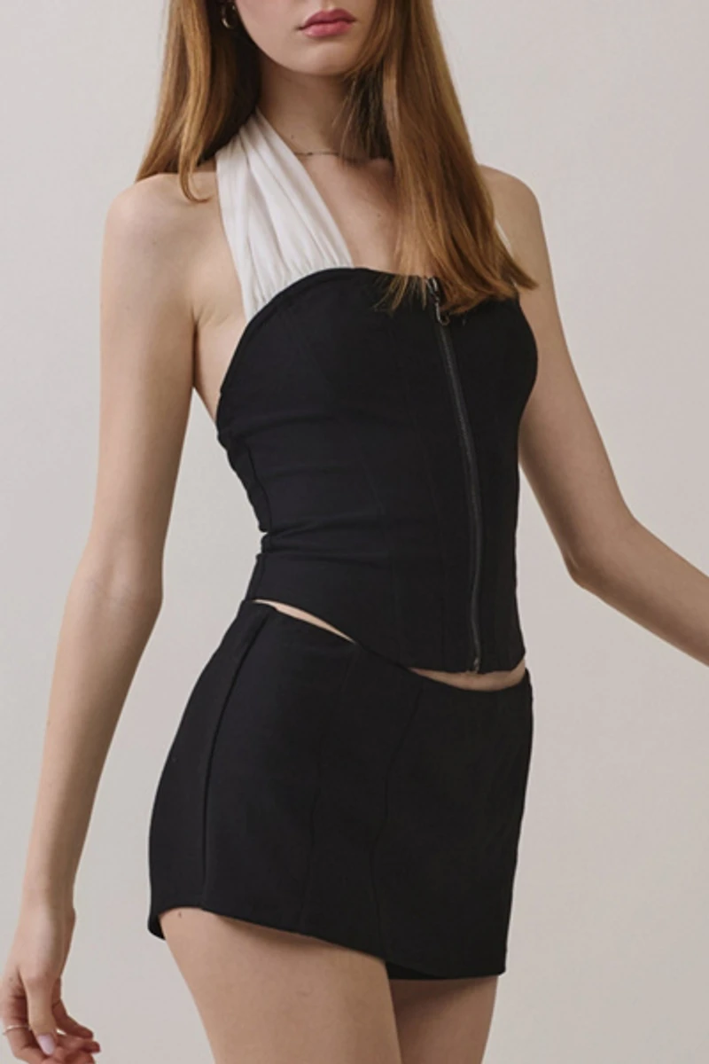 Personal Code Darcy Zip Up Corset Halter Top