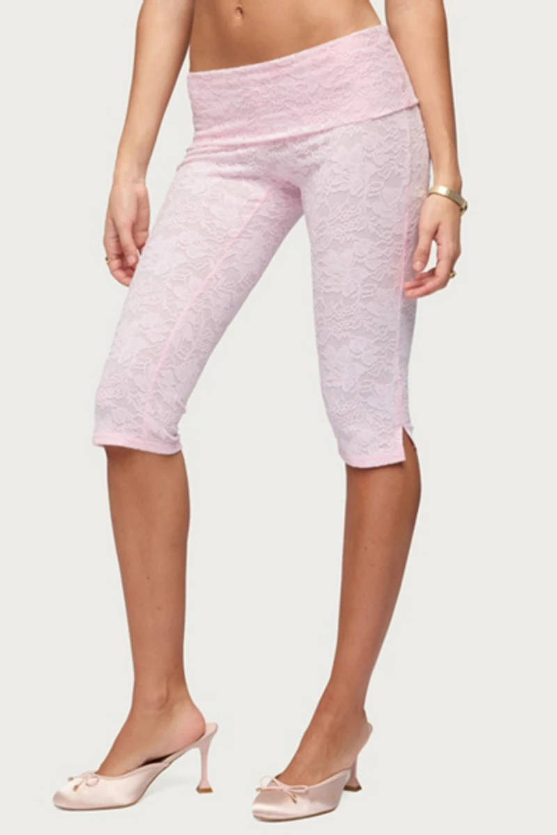 Edikted Talisa Foldover Lace Capri Leggings