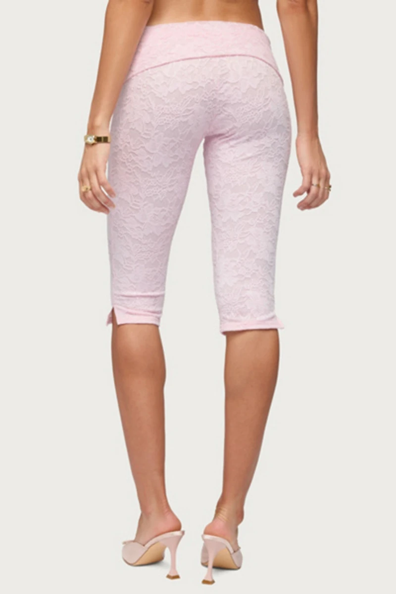 Edikted Talisa Foldover Lace Capri Leggings
