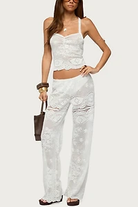 Edikted Milaya Sheer Crochet Straight Leg Pants