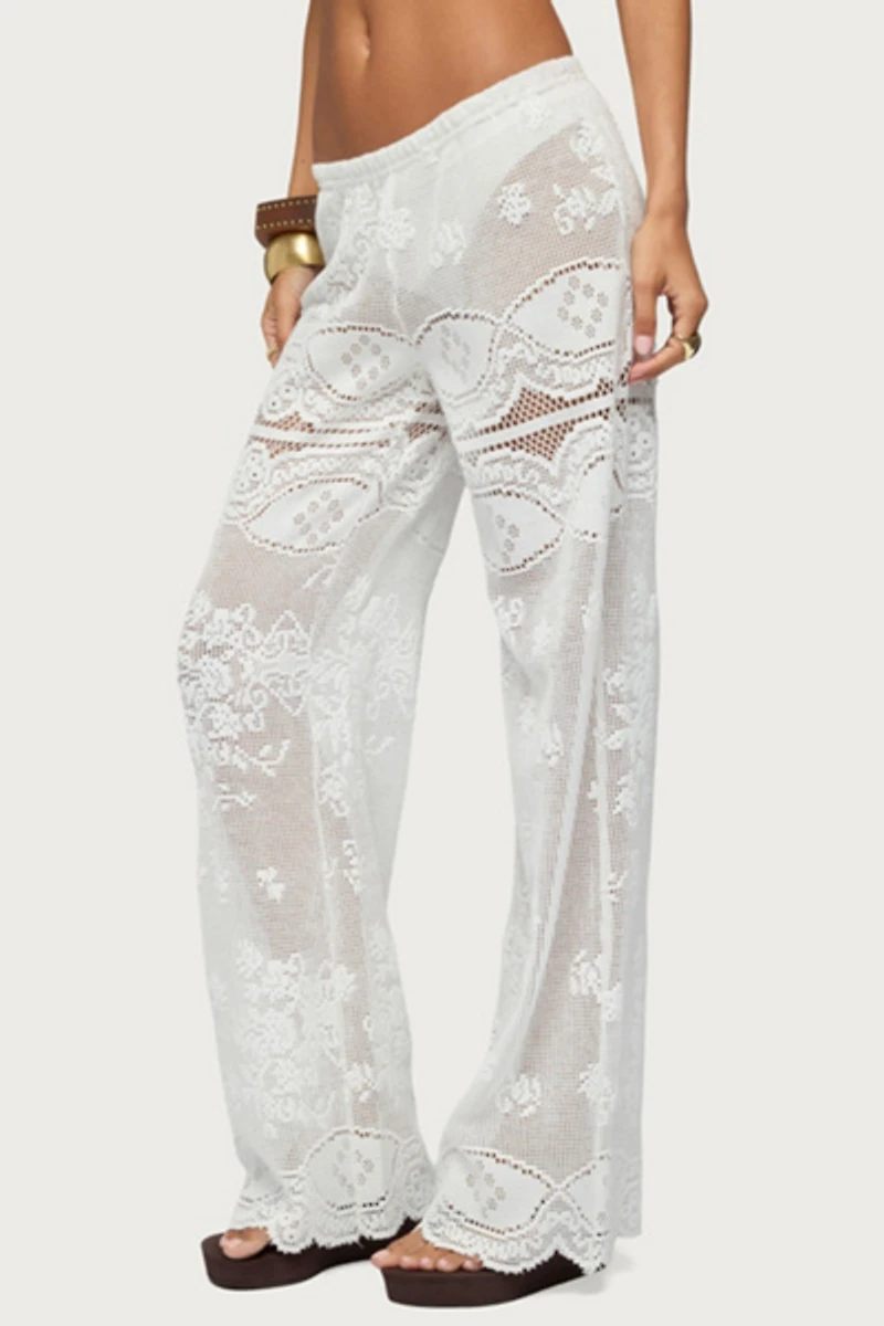 Edikted Milaya Sheer Crochet Straight Leg Pants