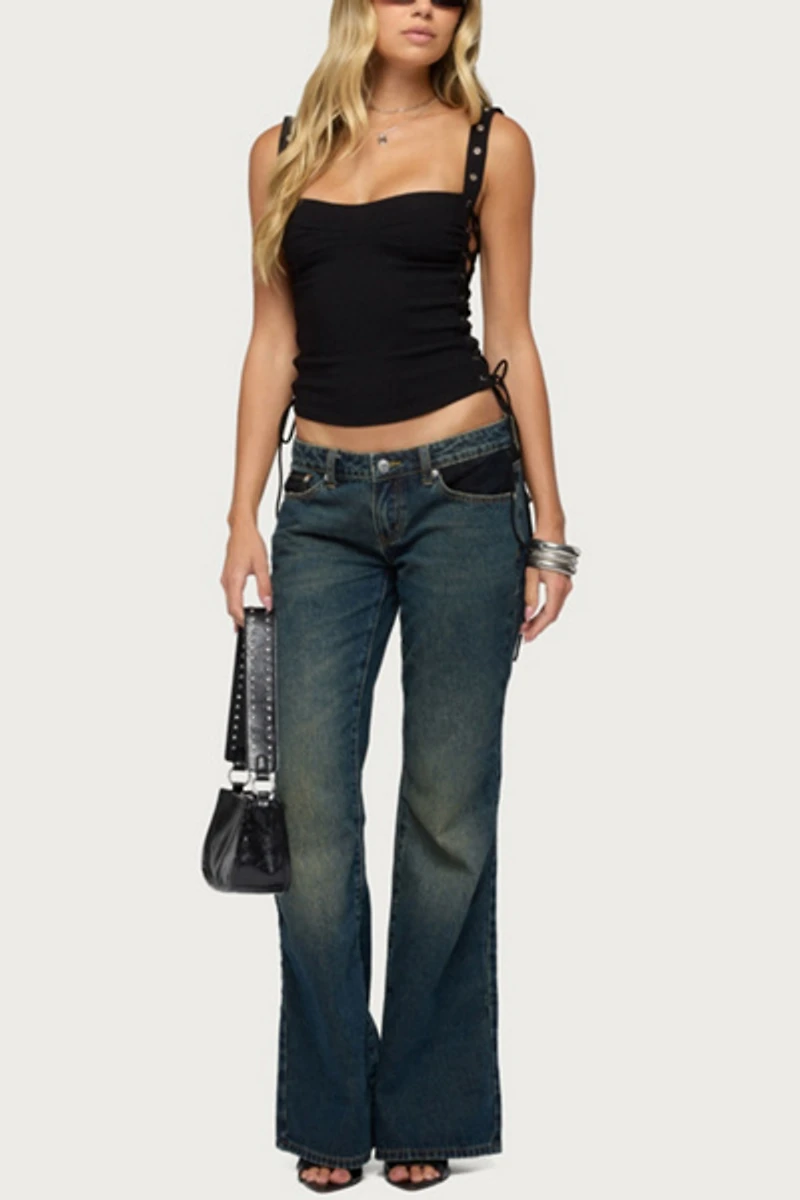 Edikted Tatem Lacey Low Rise Flared Jeans