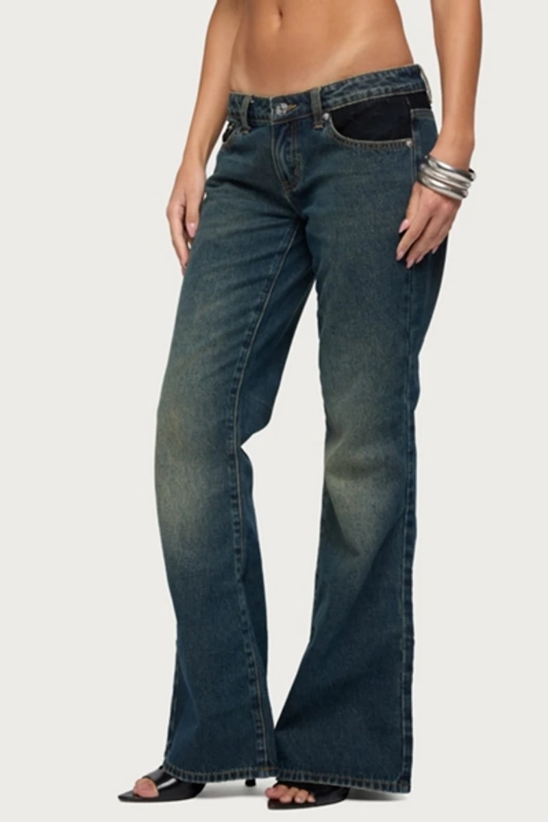 Edikted Tatem Lacey Low Rise Flared Jeans