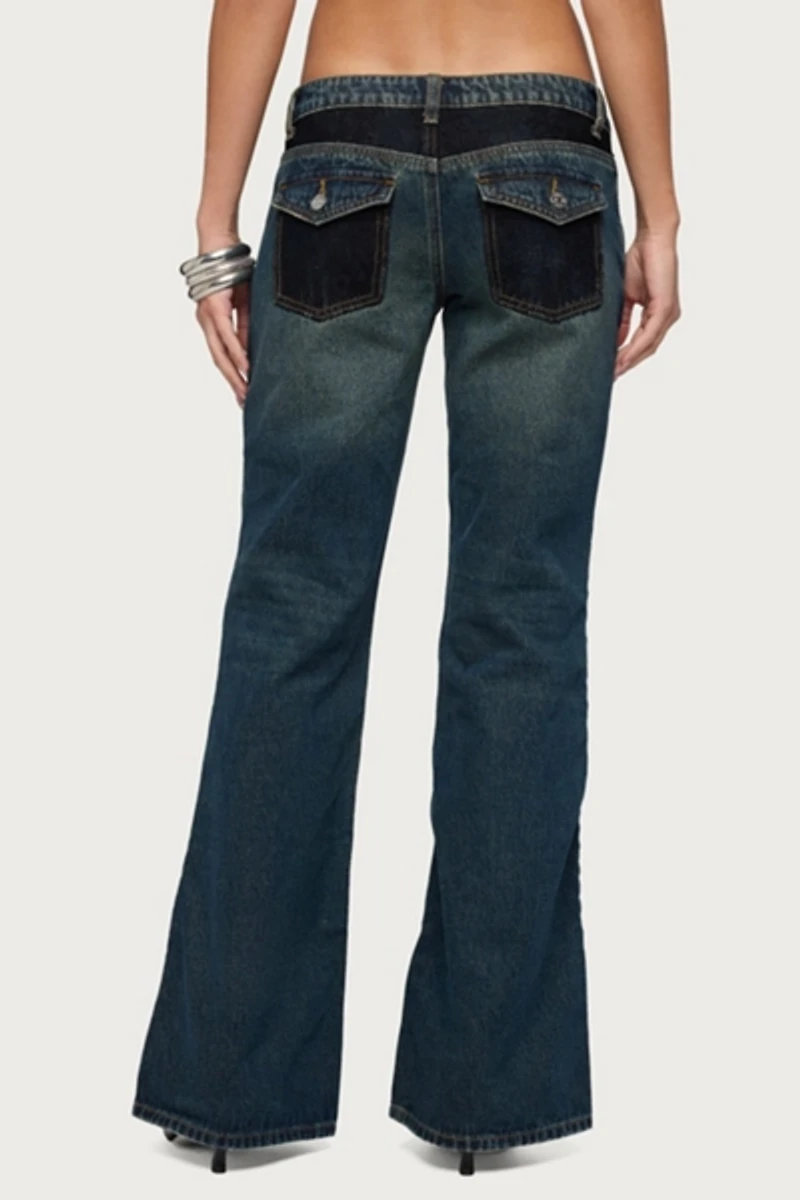 Edikted Tatem Lacey Low Rise Flared Jeans