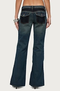 Edikted Tatem Lacey Low Rise Flared Jeans