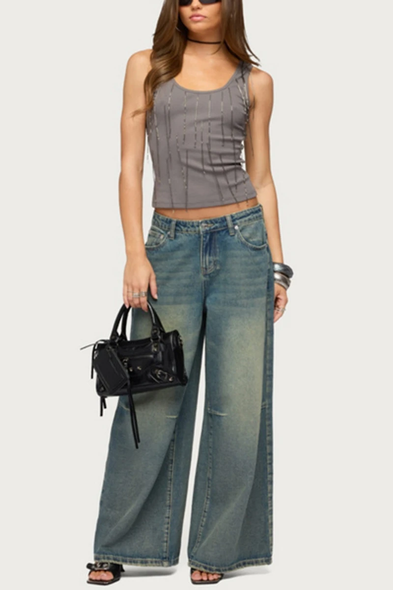 Edikted Adjustable Button Low Rise Baggy Jeans