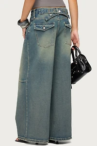 Edikted Adjustable Button Low Rise Baggy Jeans