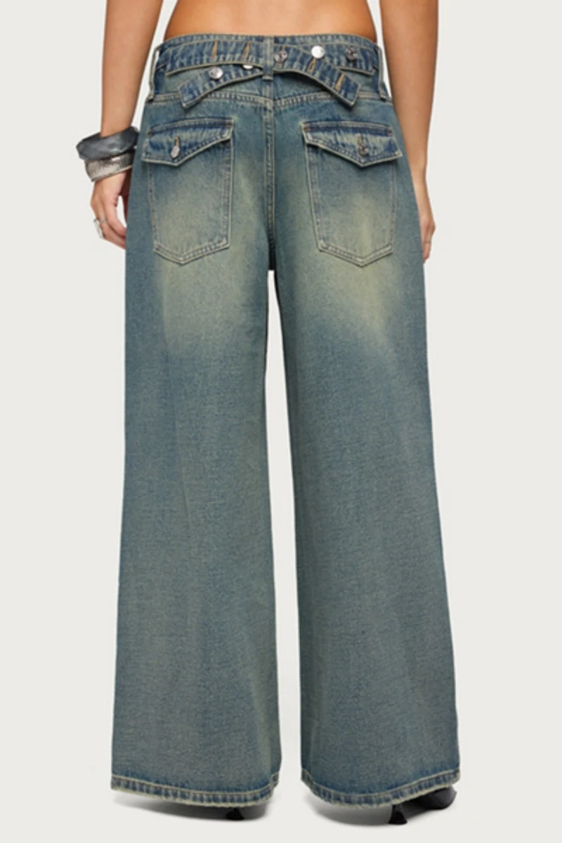 Edikted Adjustable Button Low Rise Baggy Jeans