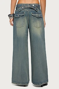 Edikted Adjustable Button Low Rise Baggy Jeans