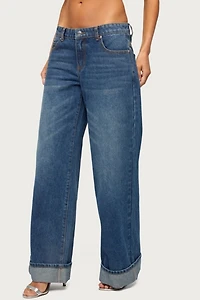Edikted Gatz Cuffed Low Rise Wide Leg Jeans