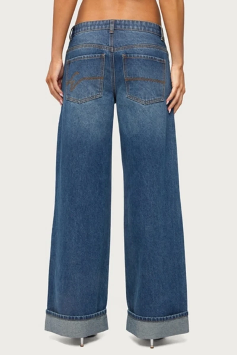 Edikted Gatz Cuffed Low Rise Wide Leg Jeans