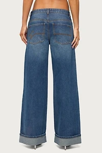 Edikted Gatz Cuffed Low Rise Wide Leg Jeans