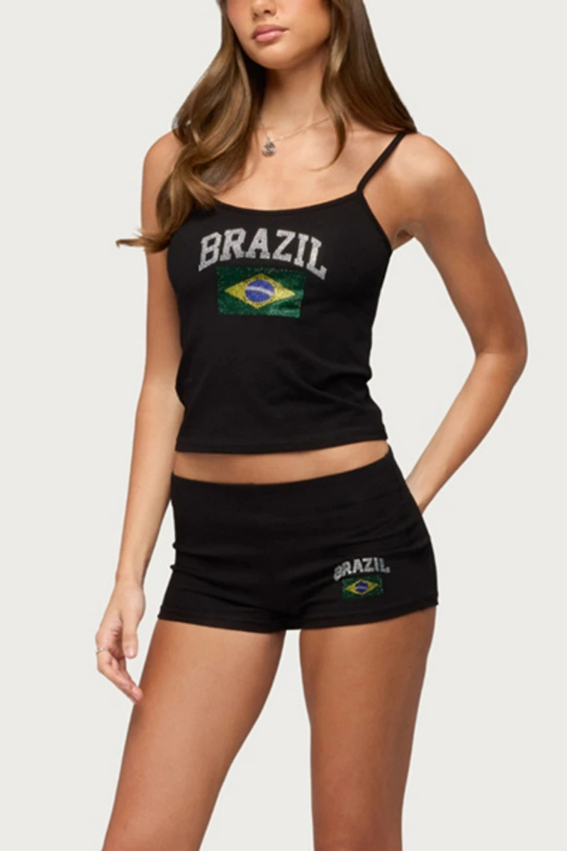 Edikted Brazil Rhinestone Low Rise Shorts