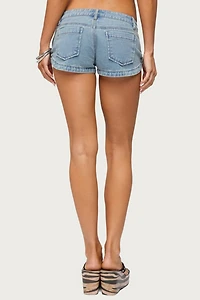 Edikted Pleated Low Rise Denim Micro Shorts