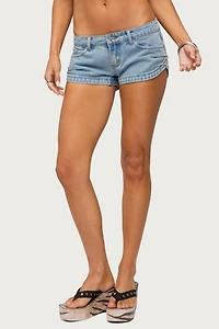 Edikted Pleated Low Rise Denim Micro Shorts