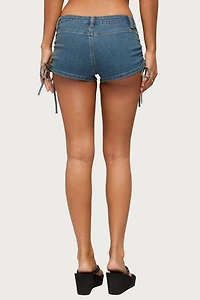 Edikted Lalie Drawstring Denim Micro Shorts