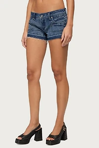 Edikted True Low Rise Denim Micro Shorts
