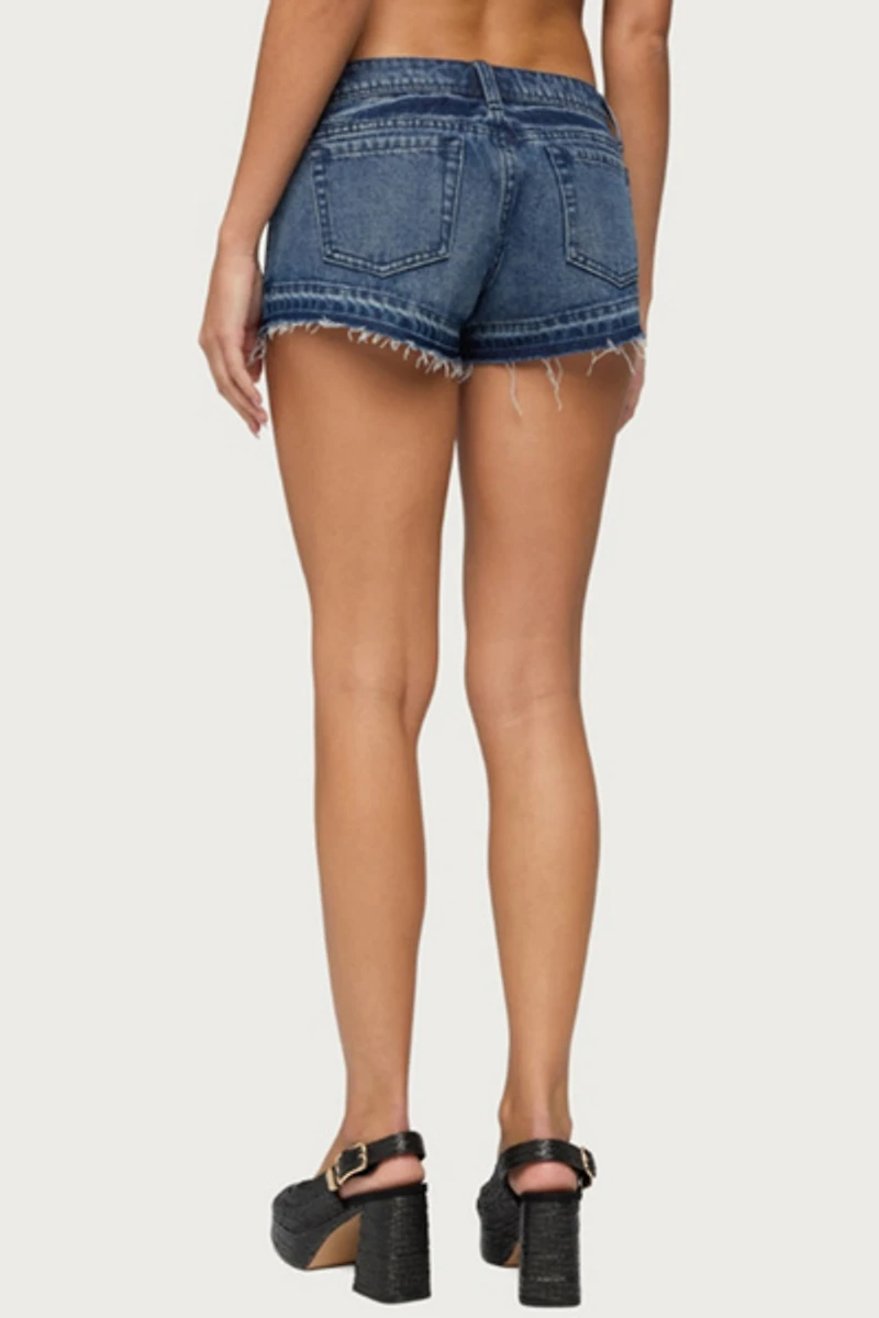 Edikted True Low Rise Denim Micro Shorts