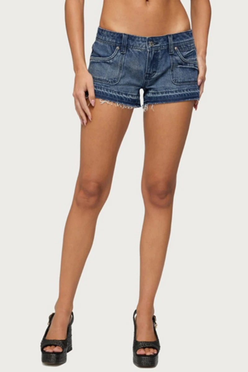 Edikted True Low Rise Denim Micro Shorts