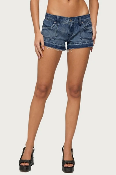 Edikted True Low Rise Denim Micro Shorts