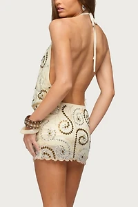 Edikted Areli Bead & Sequin Halter Dress