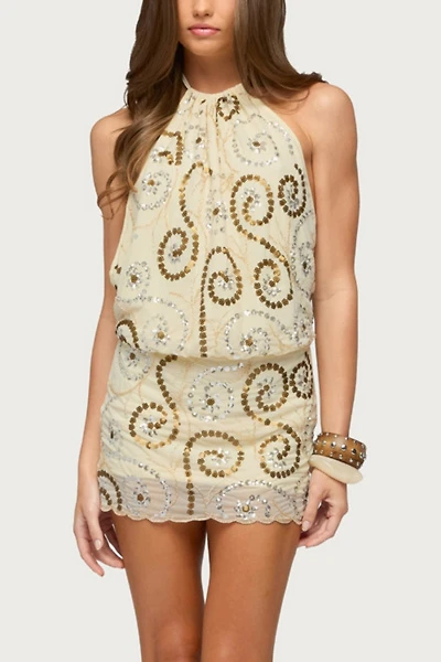 Edikted Areli Bead & Sequin Halter Dress