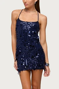 Edikted Nala Backless Sequin Mesh Mini Dress