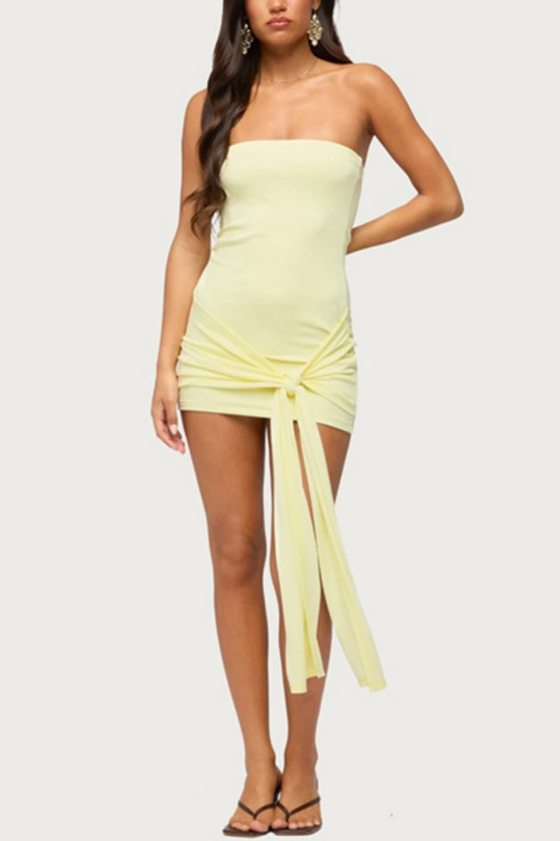 Edikted Sonie Tie Waist Strapless Mini Dress