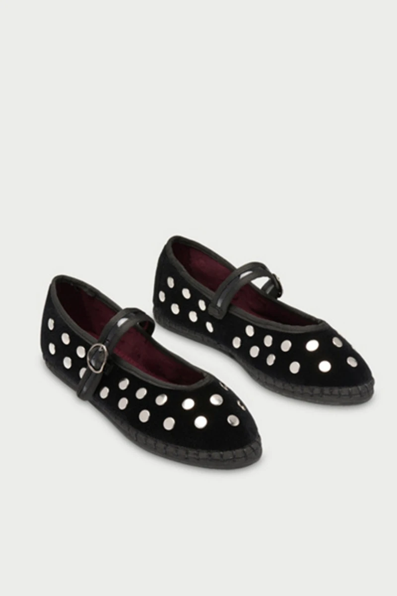 Flabelus Mae Silver Studded Mary Janes