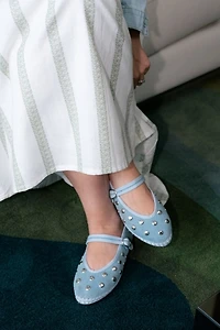 Flabelus Denim Silver Studded Mary Janes