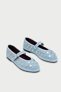 Flabelus Denim Silver Studded Mary Janes