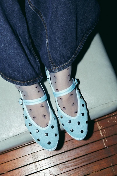 Flabelus Denim Silver Studded Mary Janes