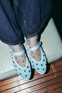 Flabelus Denim Silver Studded Mary Janes
