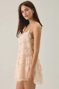 LoveShackFancy Besette Lace Trim Silk Slip Mini Dress