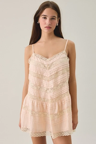 LoveShackFancy Besette Lace Trim Silk Slip Mini Dress