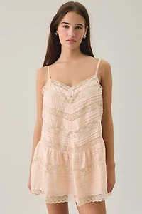 LoveShackFancy Besette Lace Trim Silk Slip Mini Dress