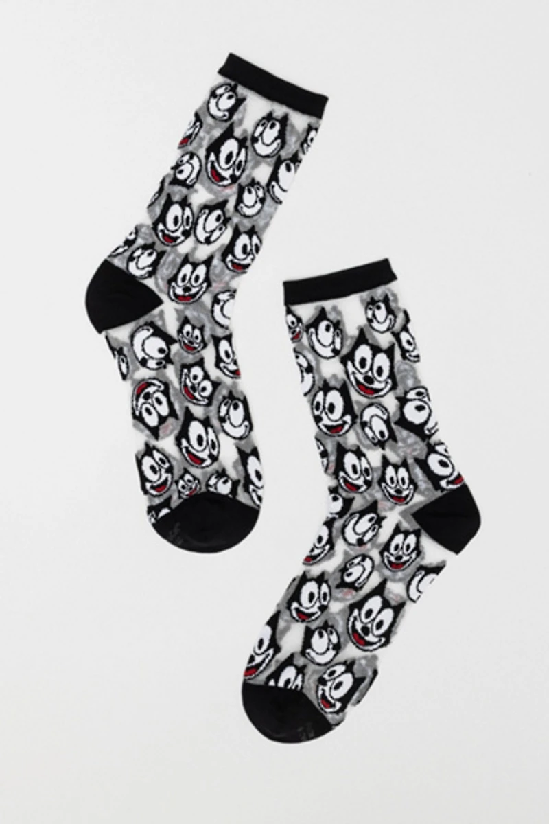 Sock Candy Felix the Cat Faces Shimmer Sheer Sock