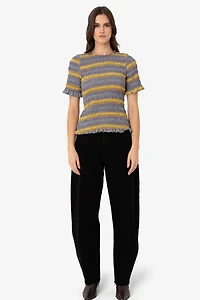 Amy Lynn Romy Multi Stripe Smocked Cotton Knitted Top