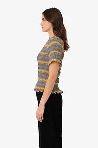 Amy Lynn Romy Multi Stripe Smocked Cotton Knitted Top
