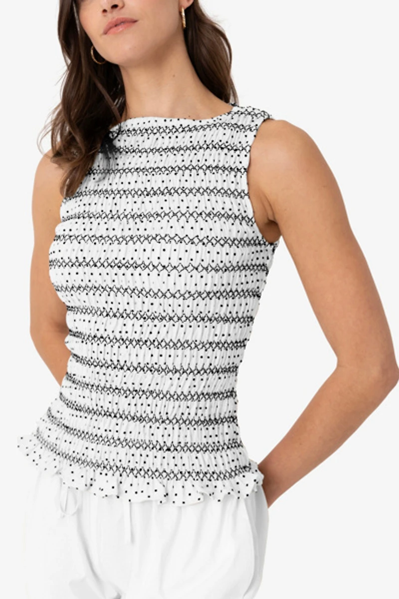 Amy Lynn Cora Polka Dot Smocked Lattuice Top