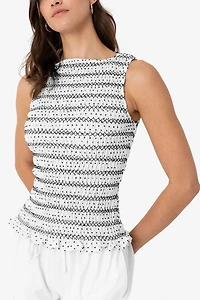 Amy Lynn Cora Polka Dot Smocked Lattuice Top