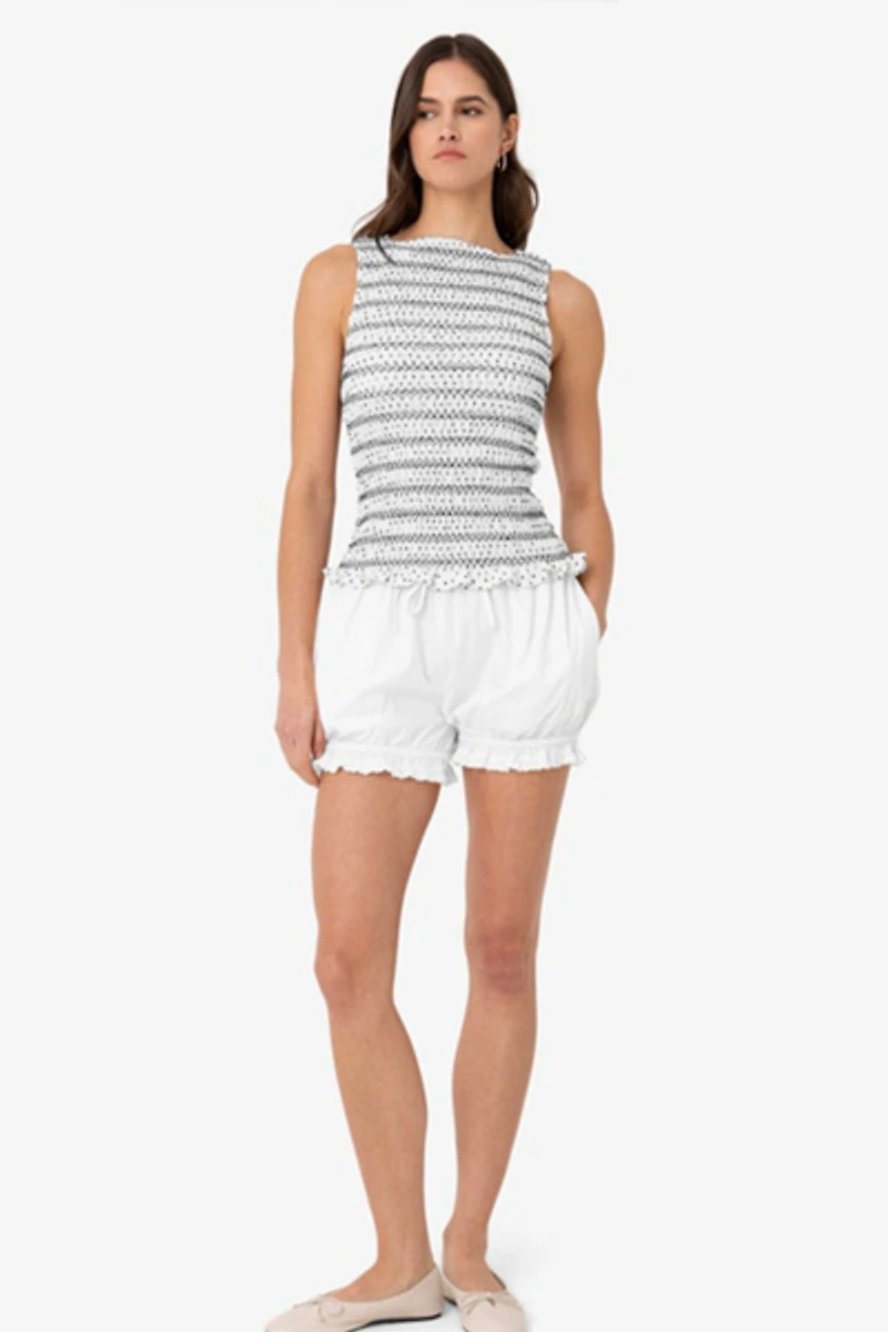 Amy Lynn Cora Polka Dot Smocked Lattuice Top