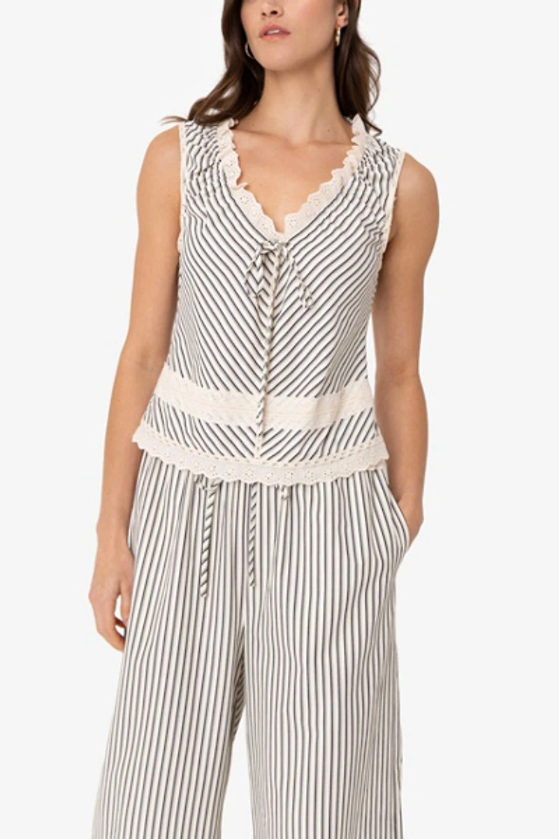 Amy Lynn Anais Stripe Cotton Broderie Frill Top
