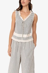 Amy Lynn Anais Stripe Cotton Broderie Frill Top